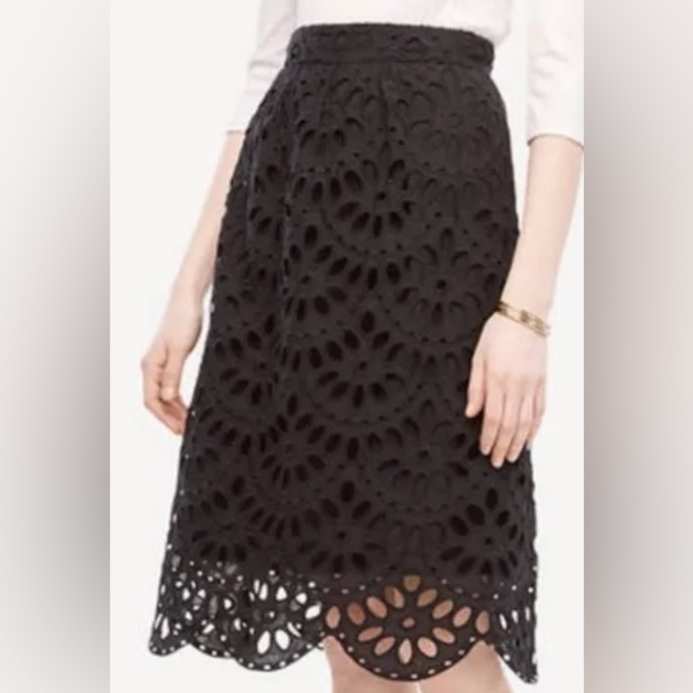 Ann Taylor Black Eyelet A-Line Skirt